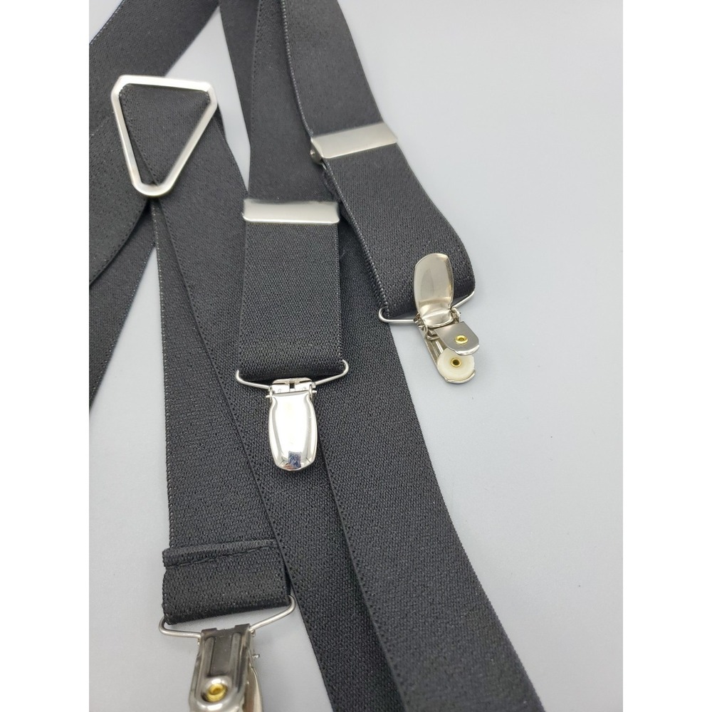 Men Big & Tall Suspenders Black Elastic Silver Tone Hardware & Plastic Teeth Adj